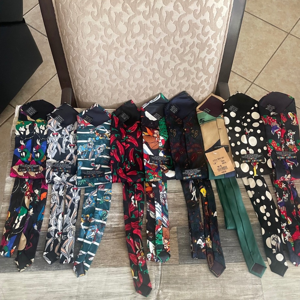 Vintage Looney Tunes Mania Silk Tie Lot 9pc Bugs Bunny Taz 1990s Warner Bros - Picture 4 of 8